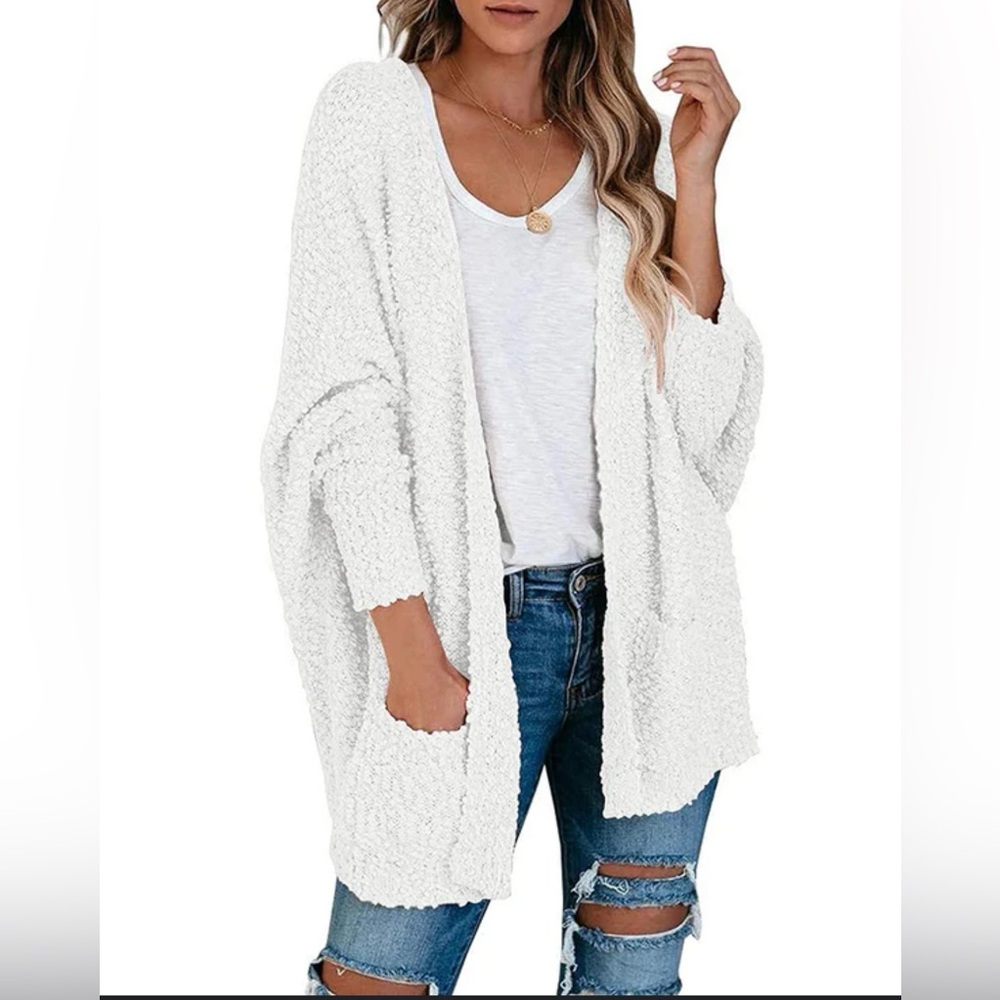 Merokeety White oversized Textured Sweater
